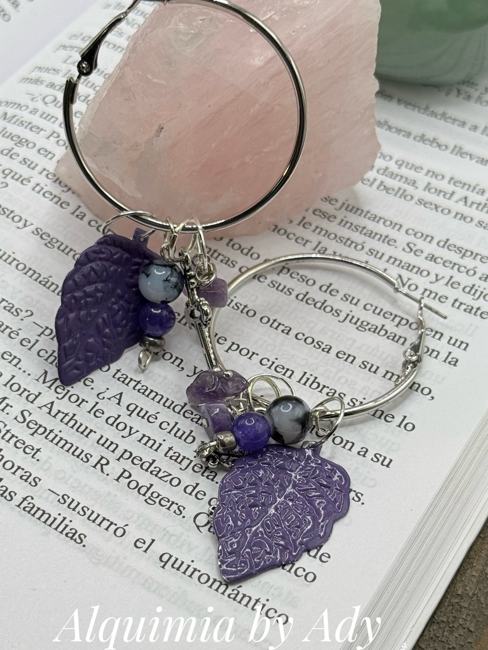 Purple amethyst and Black agate Feather DUSTER Drop Earrings